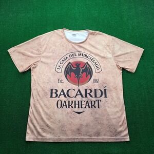 Bacardi Oakheart Shirt Mens 2XL Tan Double Sided Bat Logo Spiced Rum Promo